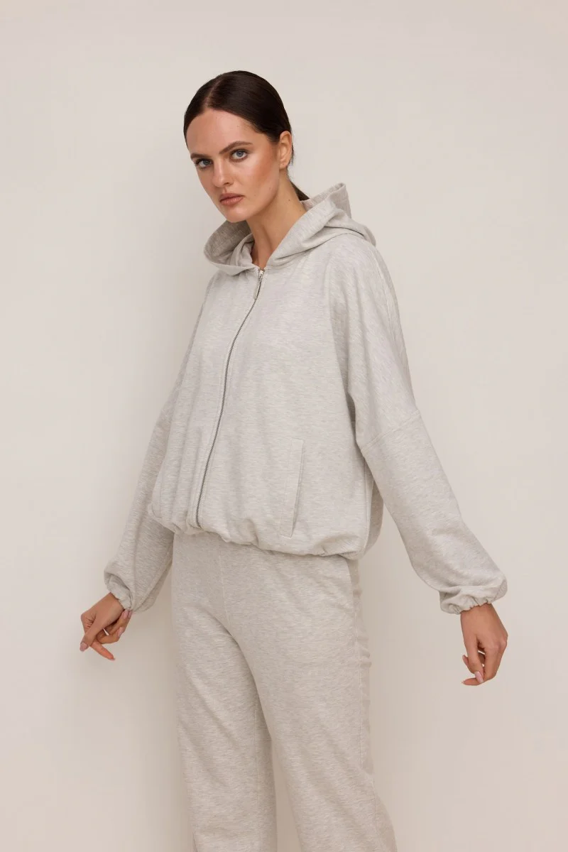 Bluza dresowa zapinana na zamek jasnoszary melanż szary - Image 4