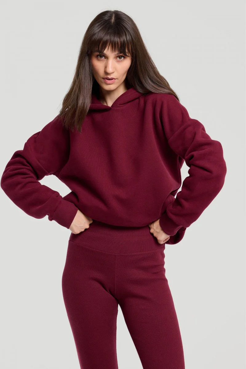 Dłuższa bluza z kapturem burgund - Image 3