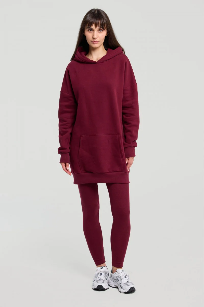 Dłuższa bluza z kapturem burgund - Image 4