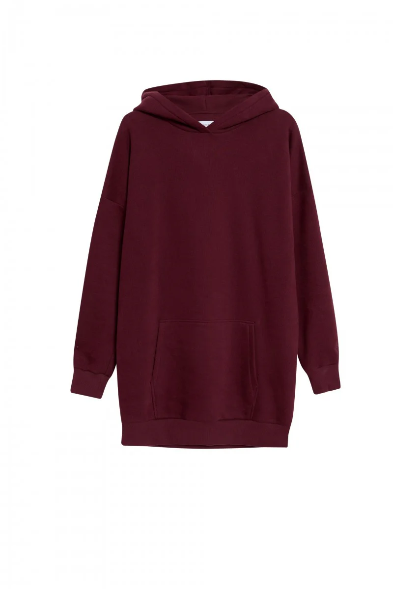 Dłuższa bluza z kapturem burgund - Image 5