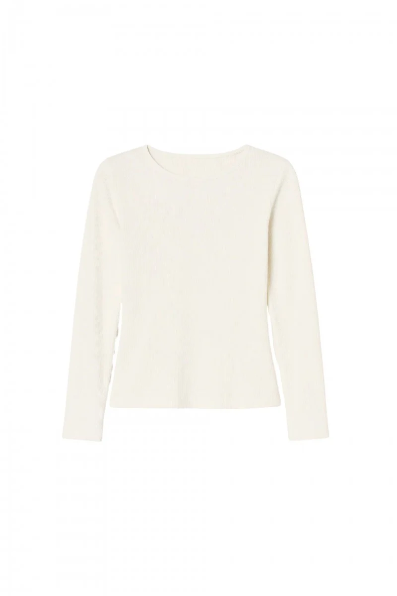 Longsleeve o prążkowanej strukturze złamana biel - Image 5