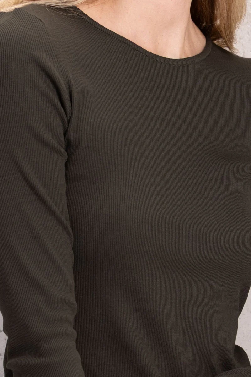 Longsleeve o prążkowanej strukturze ciemna zieleń zielony - Image 4