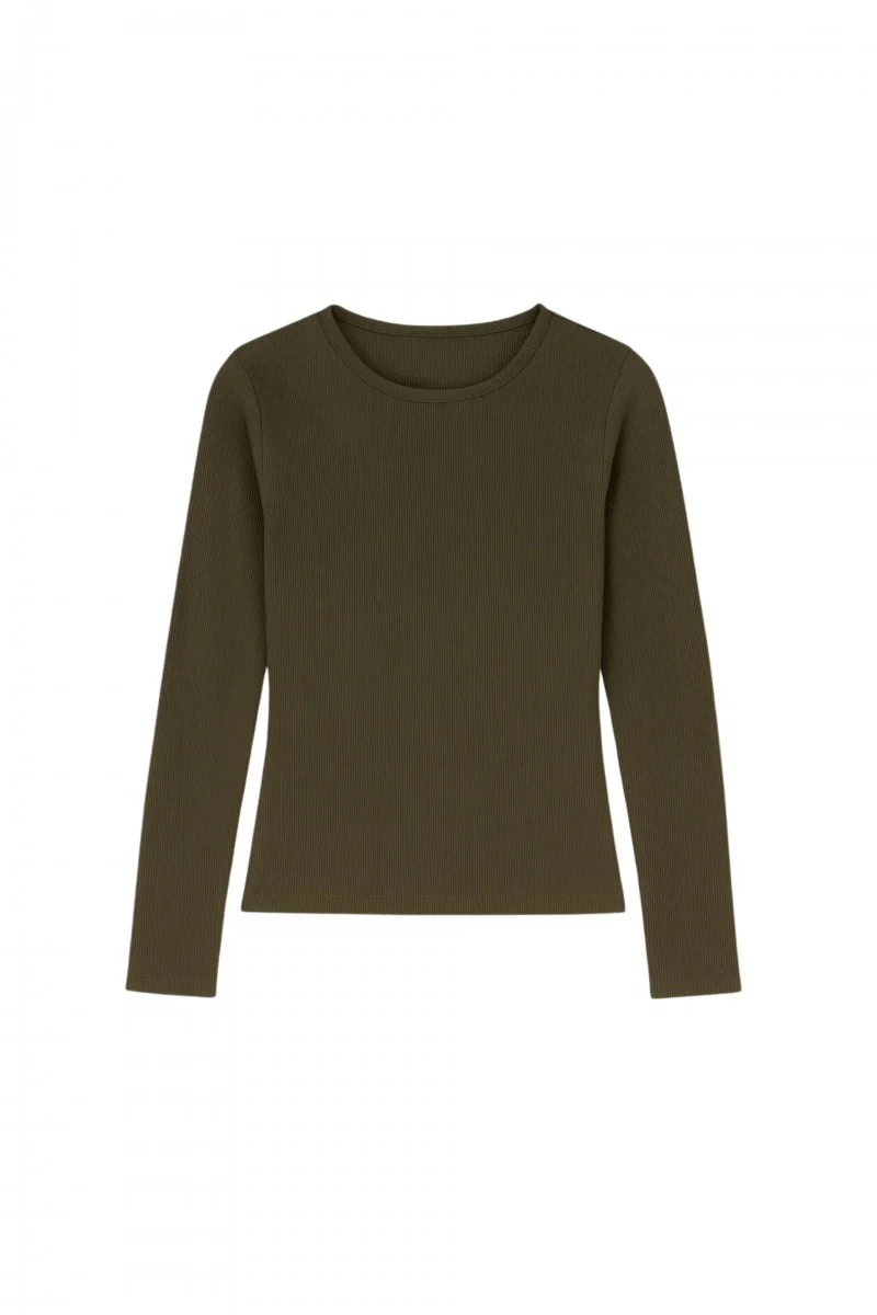 Longsleeve o prążkowanej strukturze ciemna zieleń zielony - Image 6