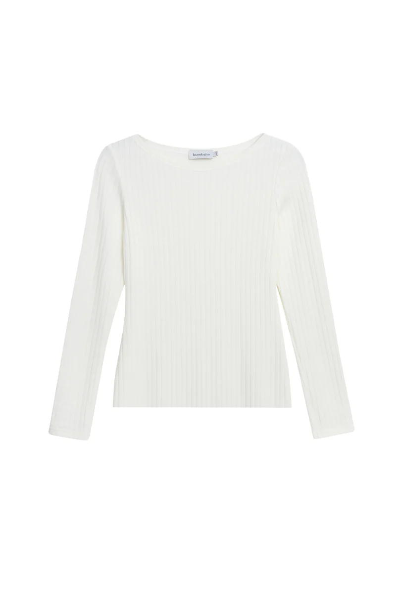 Longsleeve w prążek śmietankowy - Image 3