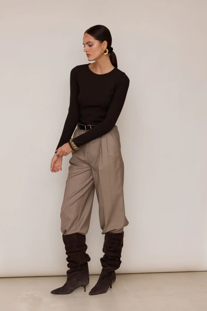 Longsleeve w szerszy prążek gorzka czekolada - Image 3