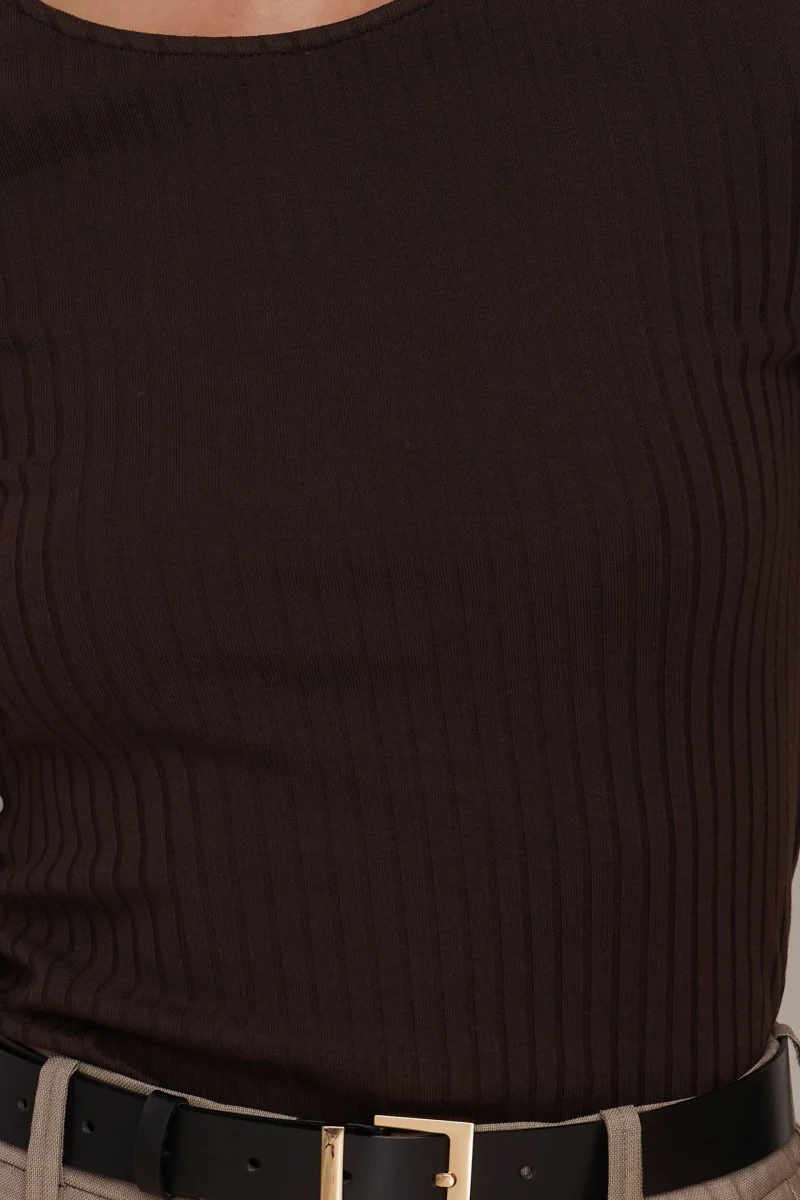 Longsleeve w szerszy prążek gorzka czekolada - Image 4