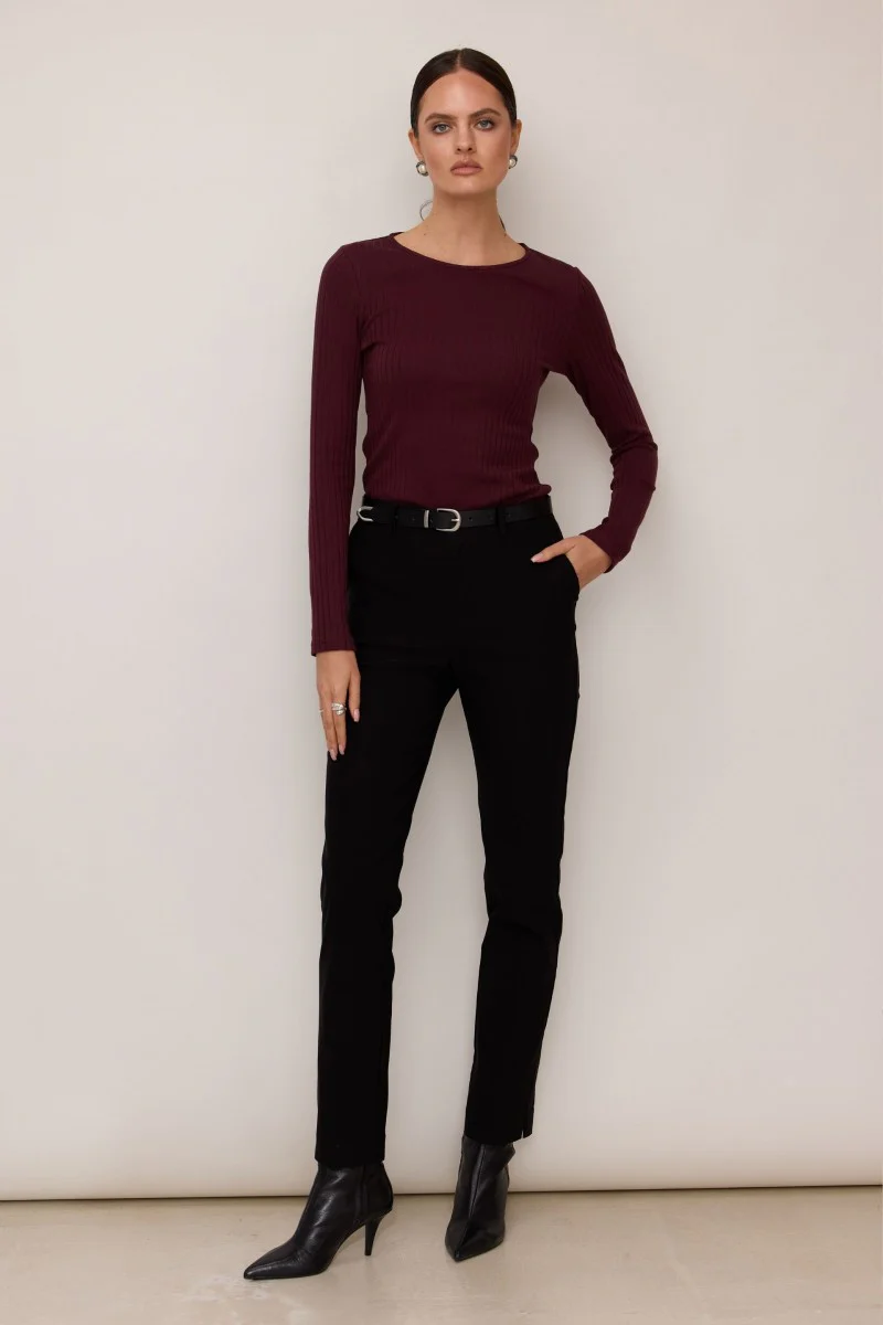 Longsleeve w szerszy prążek wiśniowy - Image 3