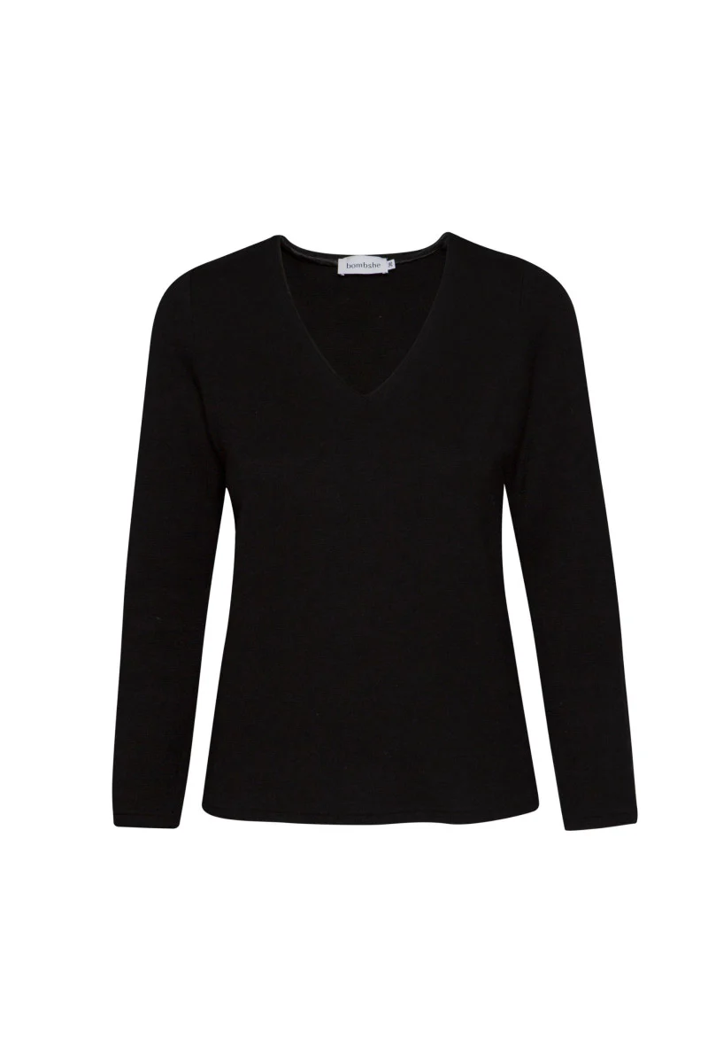 Longsleeve z dekoltem typu v czarny - Image 9