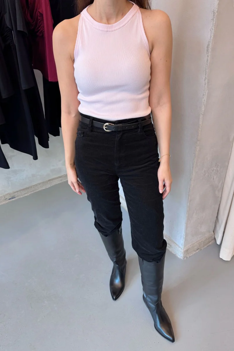 Prążkowany top z dekoltem halter baby pink - Image 2