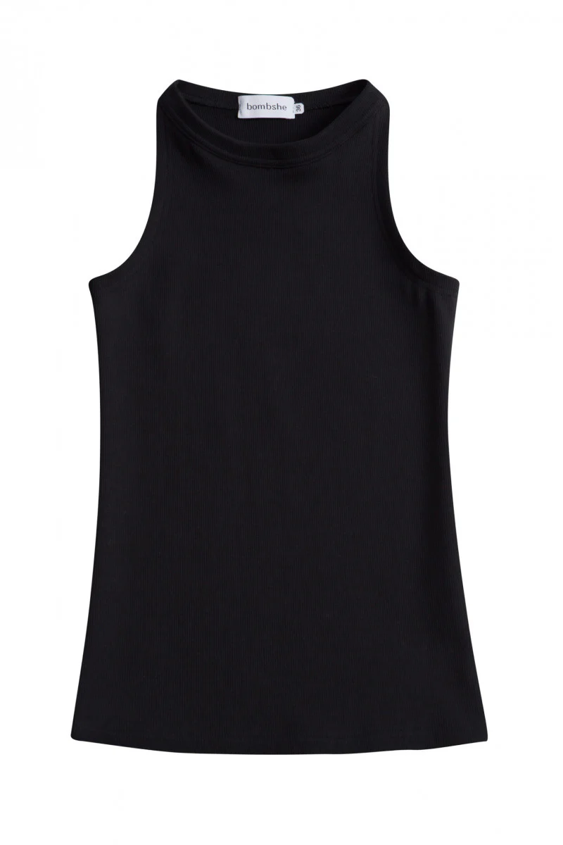 Prążkowany top z dekoltem halter czarny - Image 7