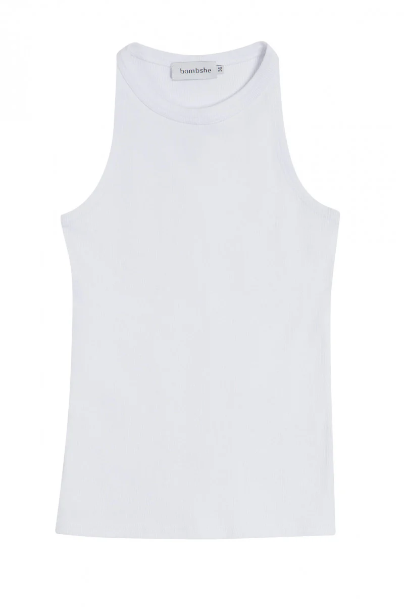Prążkowany top z dekoltem halter śmietanka - Image 8