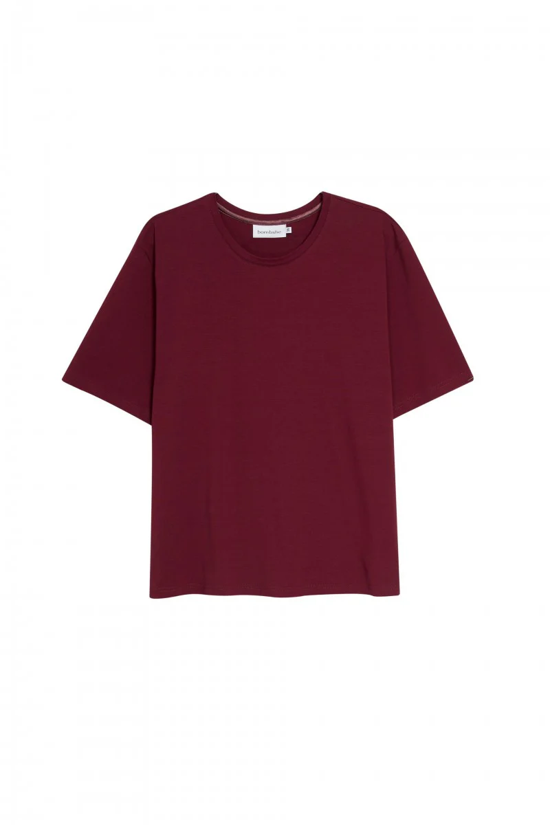 T-shirt basic o pudełkowym kroju burgund - Image 5