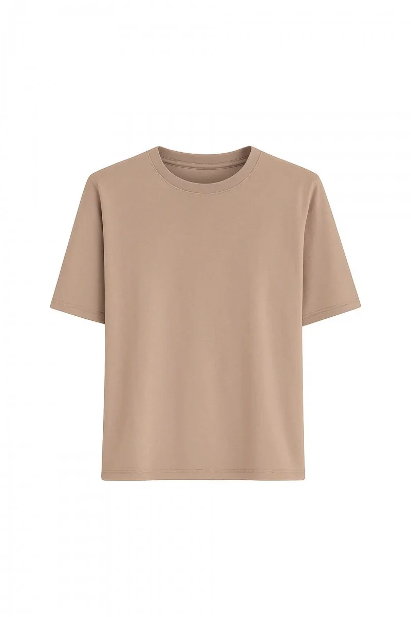 T-shirt basic o pudełkowym kroju capuccino - Image 5