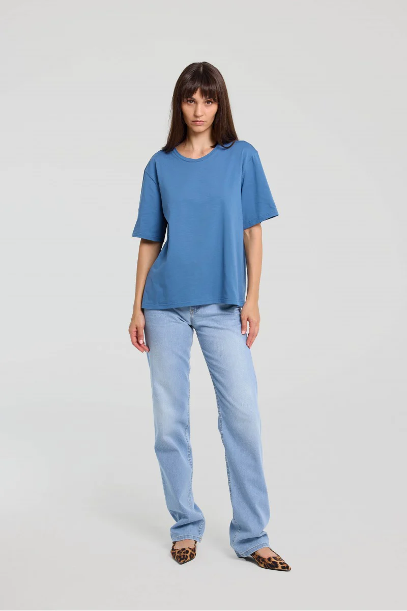 T-shirt basic o pudełkowym kroju w kolorze denim - Image 3