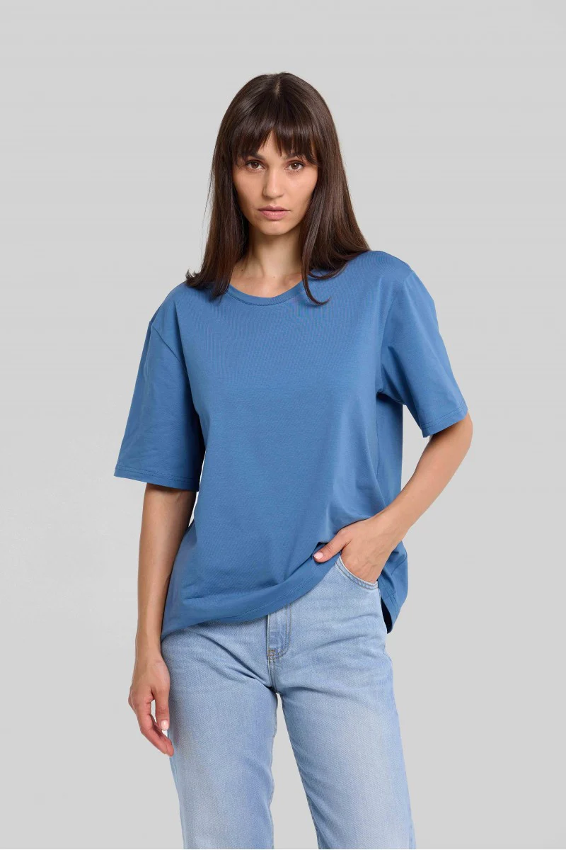 T-shirt basic o pudełkowym kroju w kolorze denim - Image 4