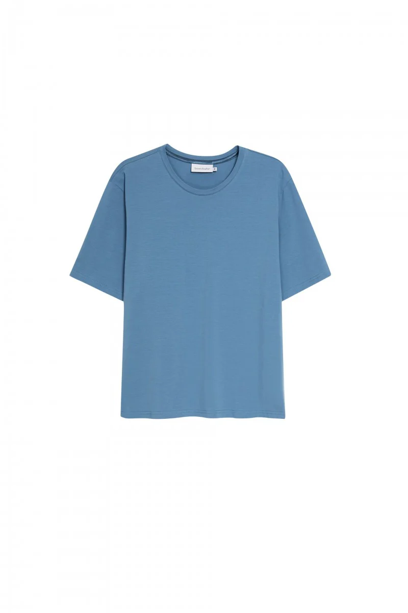 T-shirt basic o pudełkowym kroju w kolorze denim - Image 5
