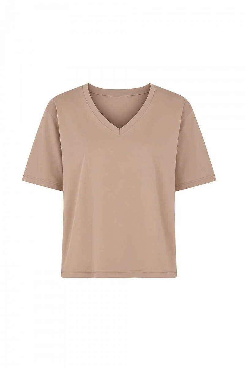 T-shirt o kroju pudełkowym z dekoltem typu v capuccino - Image 4