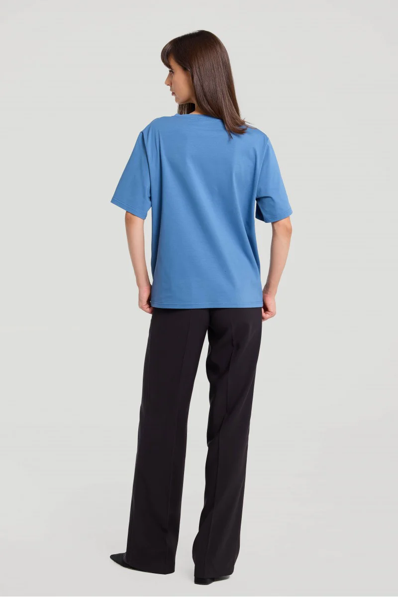 T-shirt o kroju pudełkowym z dekoltem typu v w kolorze denim - Image 3