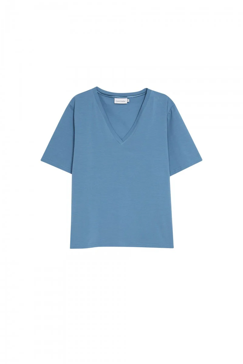 T-shirt o kroju pudełkowym z dekoltem typu v w kolorze denim - Image 4