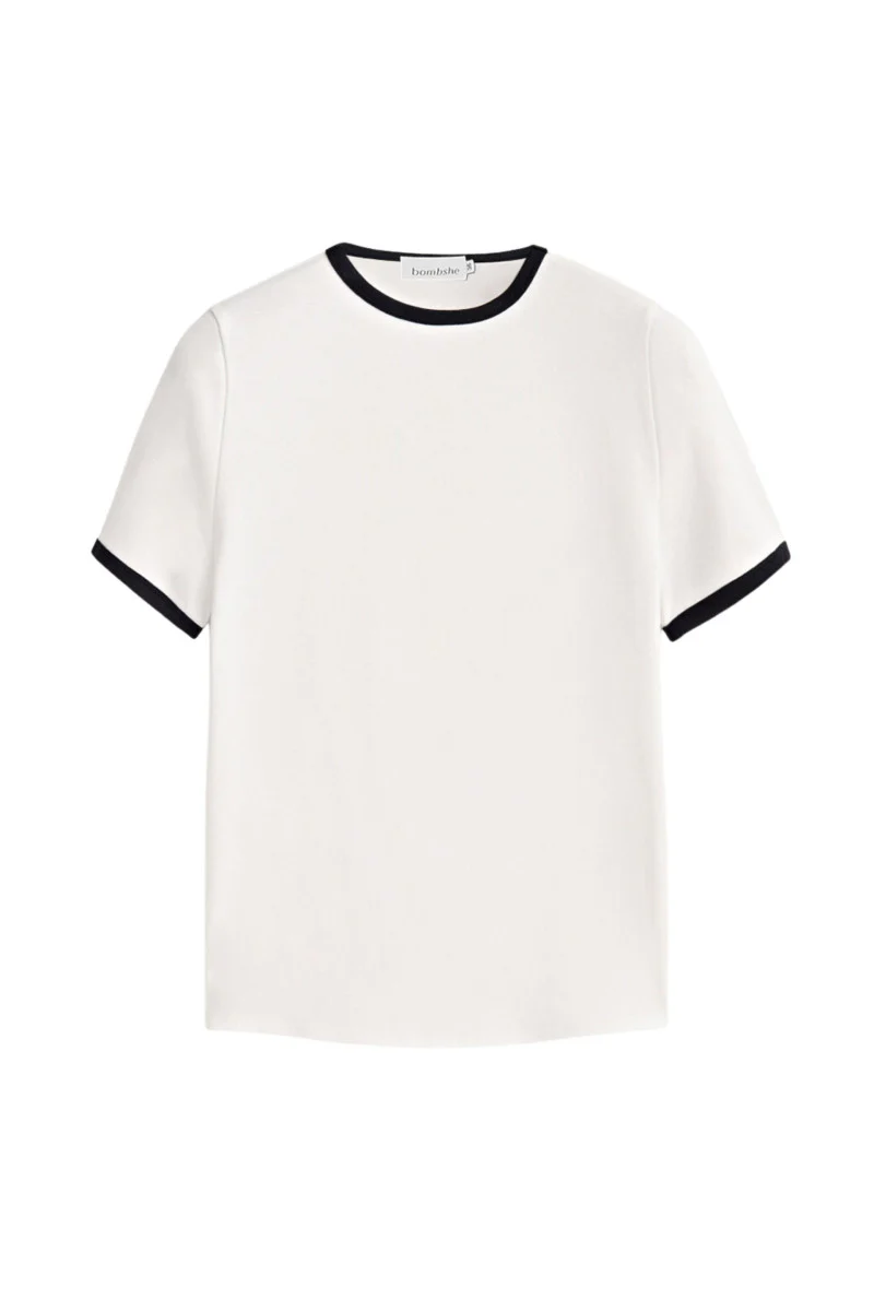 T-shirt z lamówką biały - Image 6